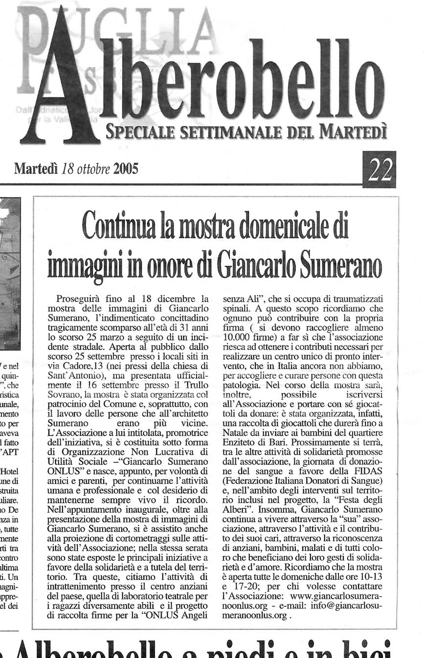 Puglia press -  ediz. di Alberobello  18 ott. 2005